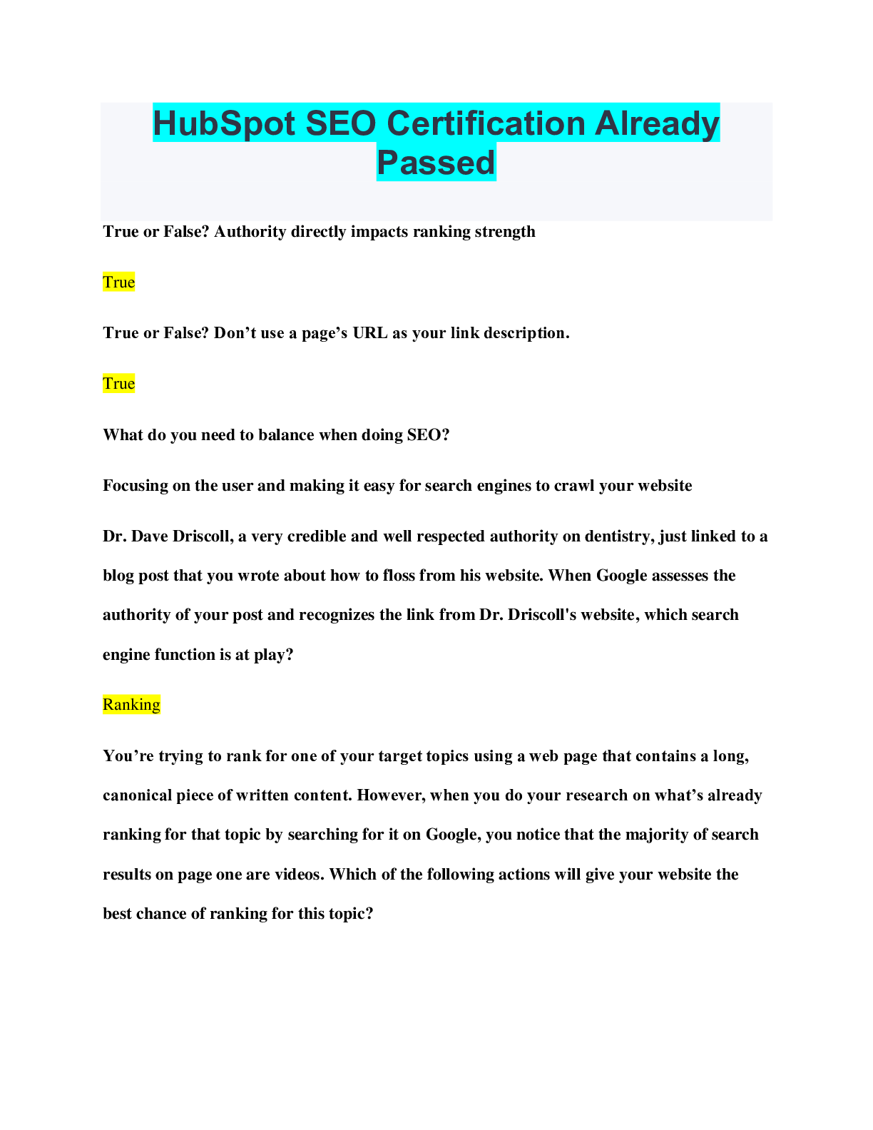 Preview image of HubSpot SEO Certification Already Passed document